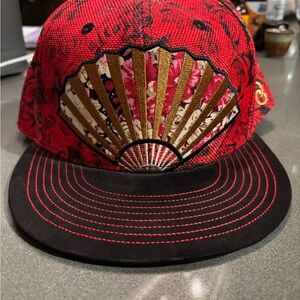 Grassroots Barcelona Limited Edition Red and Black Fan Embroidered Flatbrim Hat